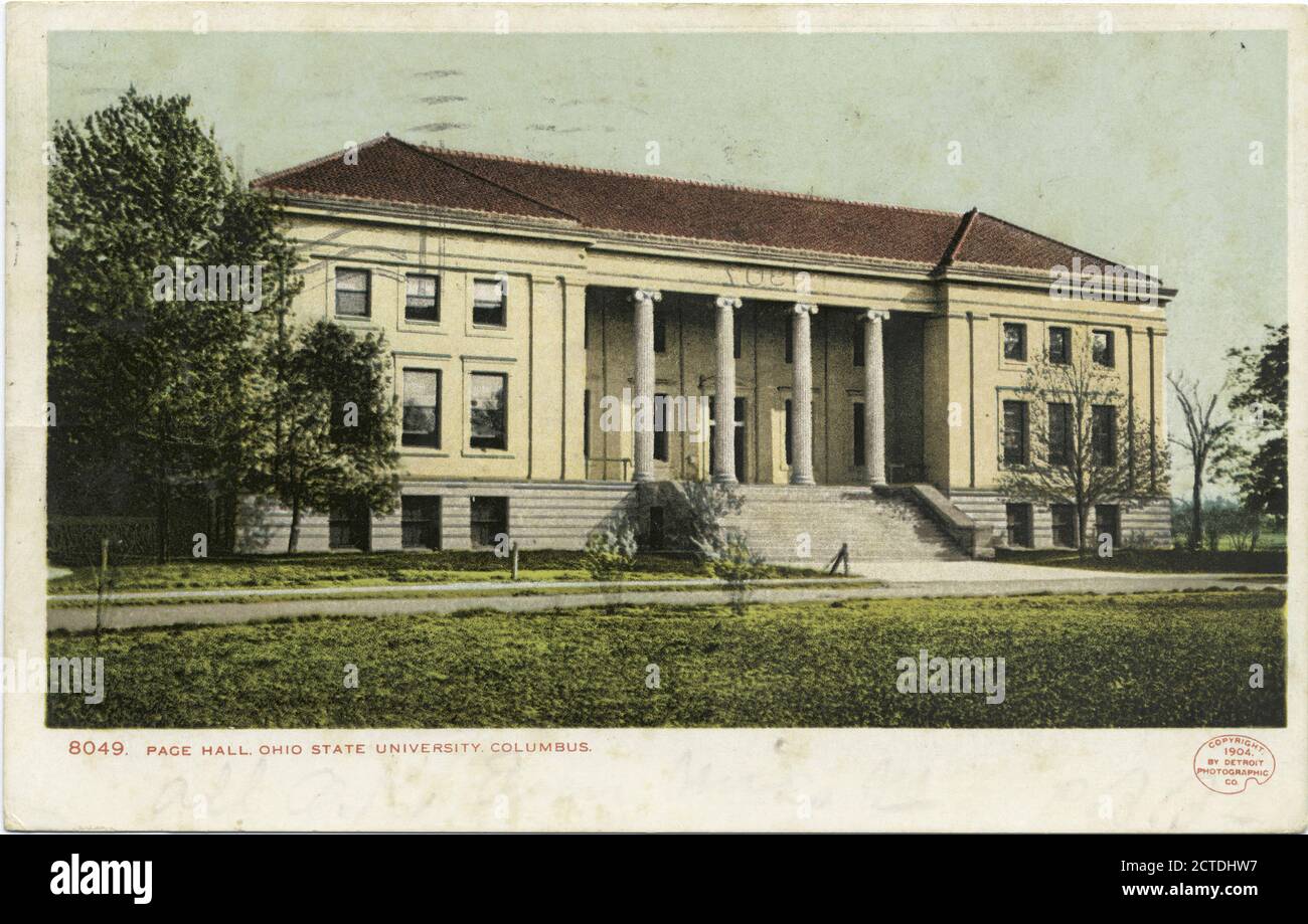 Page Hall, Université de l'État de l'Ohio, Columbus, Ohio, image fixe, cartes postales, 1898 - 1931 Banque D'Images