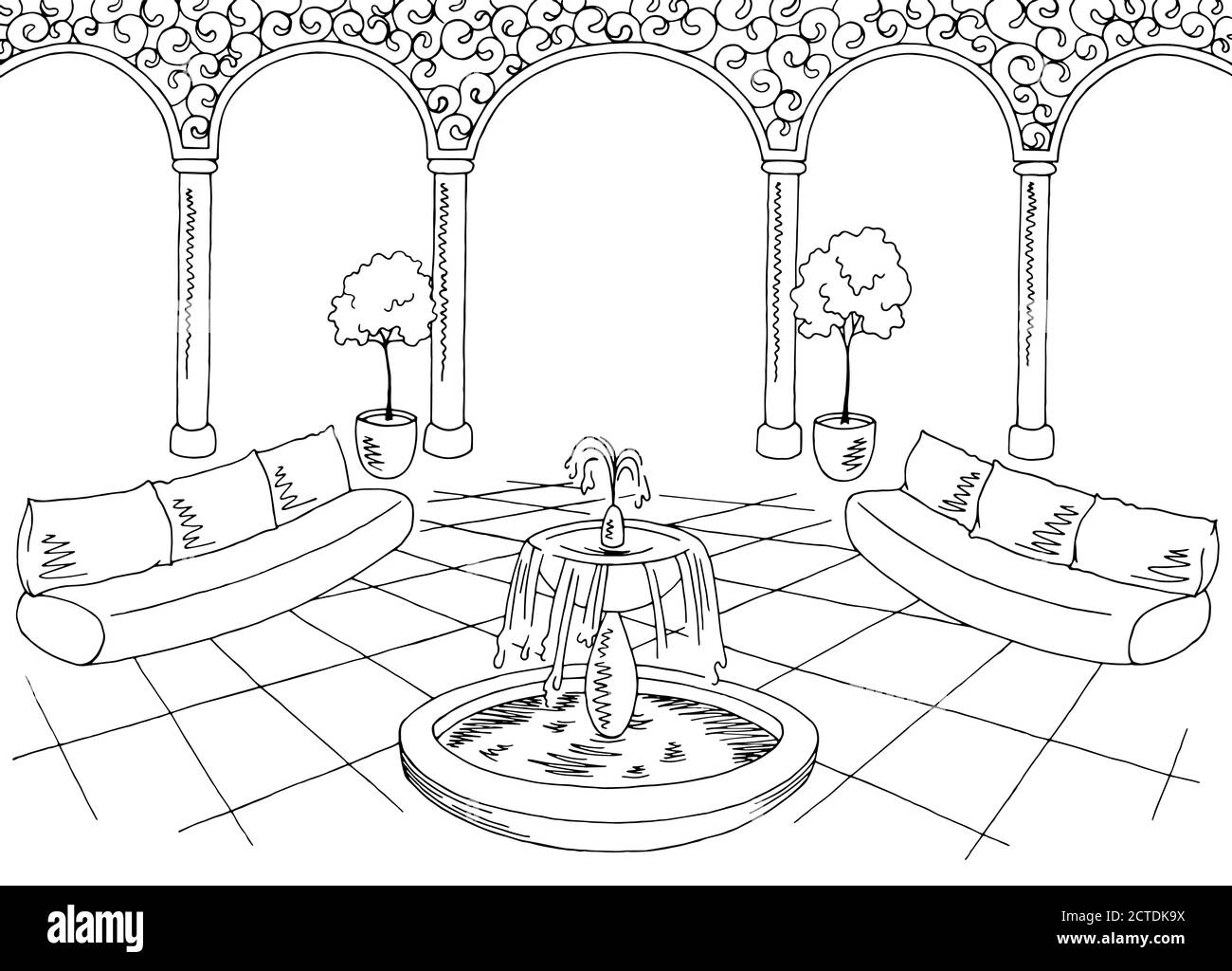 Motif Hall noir blanc dessin intérieur vecteur d'illustration Illustration de Vecteur