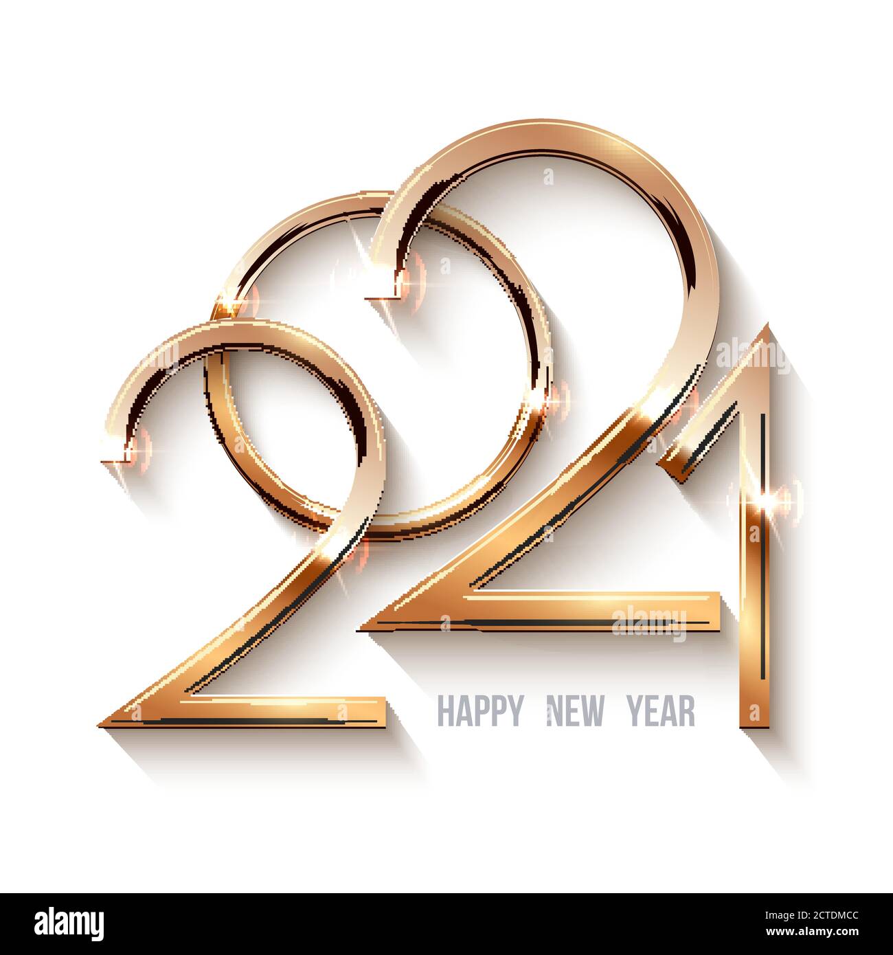 Bonne année 2021. L'or brille dans la lumière avec des éclat abstraits. Illustration de carte de vœux à motif vectoriel. Joyeux vacances Illustration de Vecteur