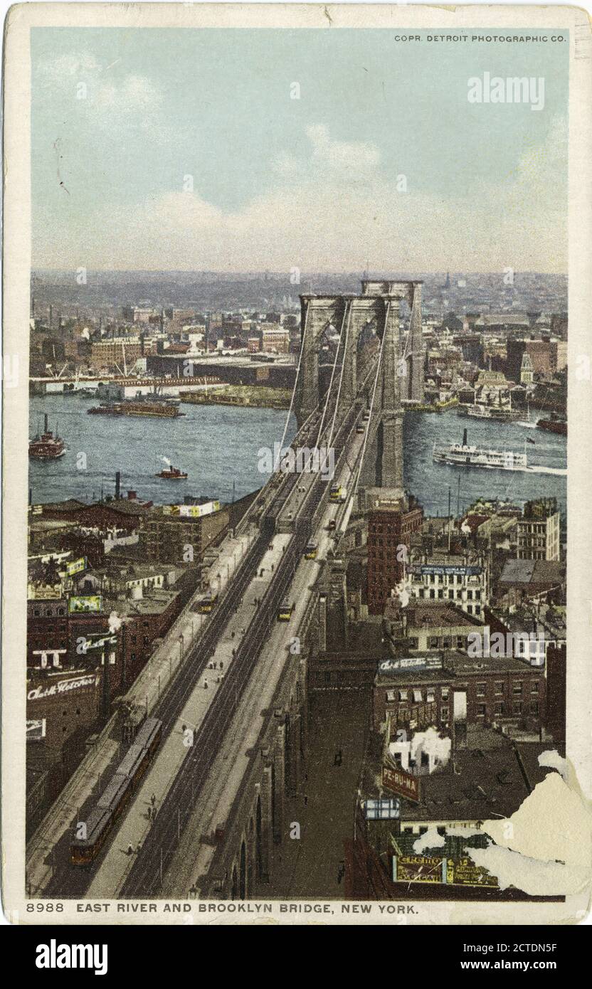 East River et Brooklyn Bridge, New York, photo, cartes postales, 1900 - 1909 Banque D'Images