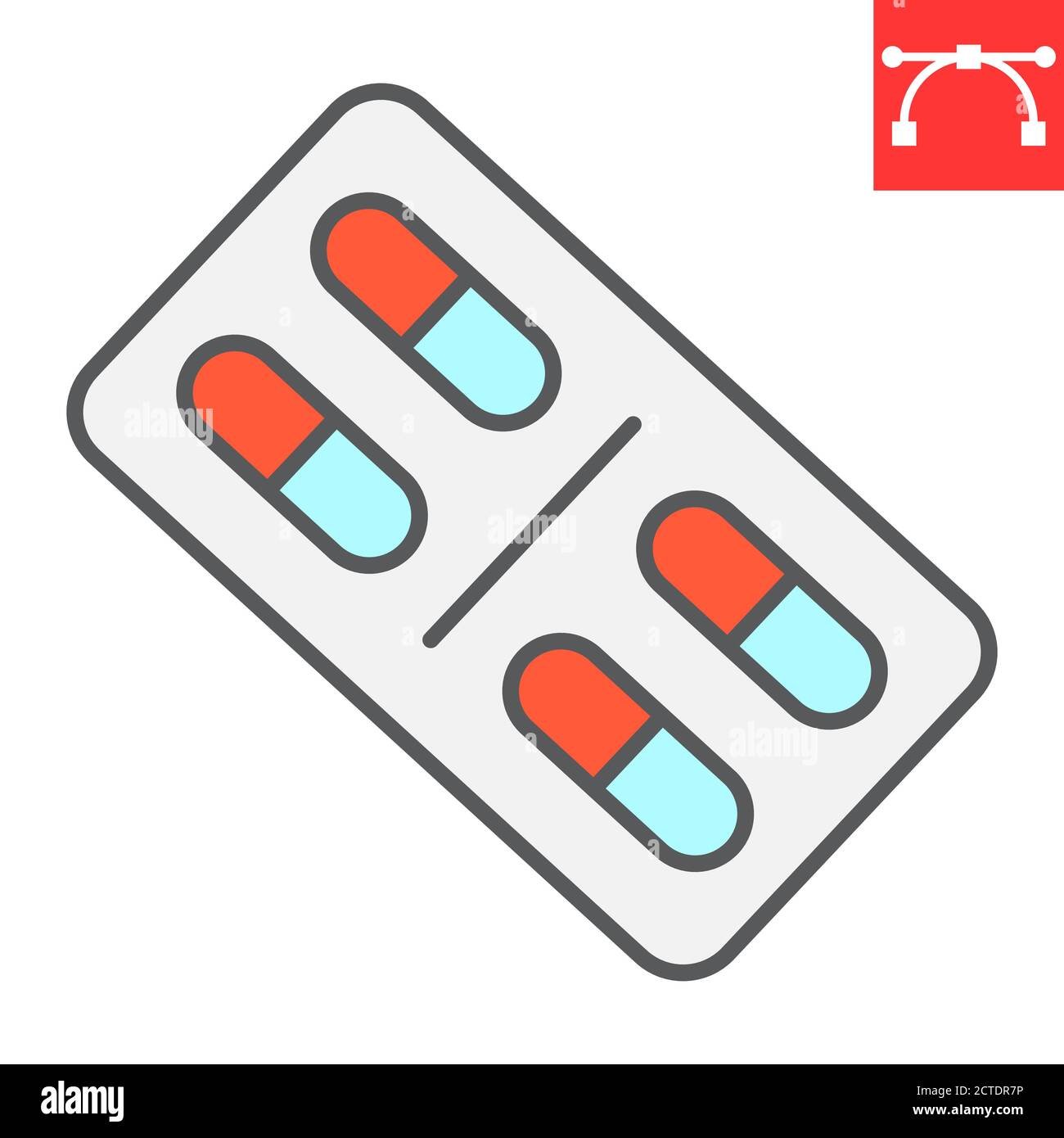 Icône de ligne de couleur de pilules, médical et comprimé, graphiques de vecteur de signe de médicament, icône de contour rempli de trait modifiable, eps 10. Illustration de Vecteur