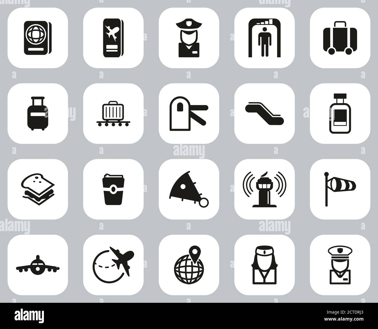 Airport Icons Noir & blanc Flat Design Set Big Illustration de Vecteur