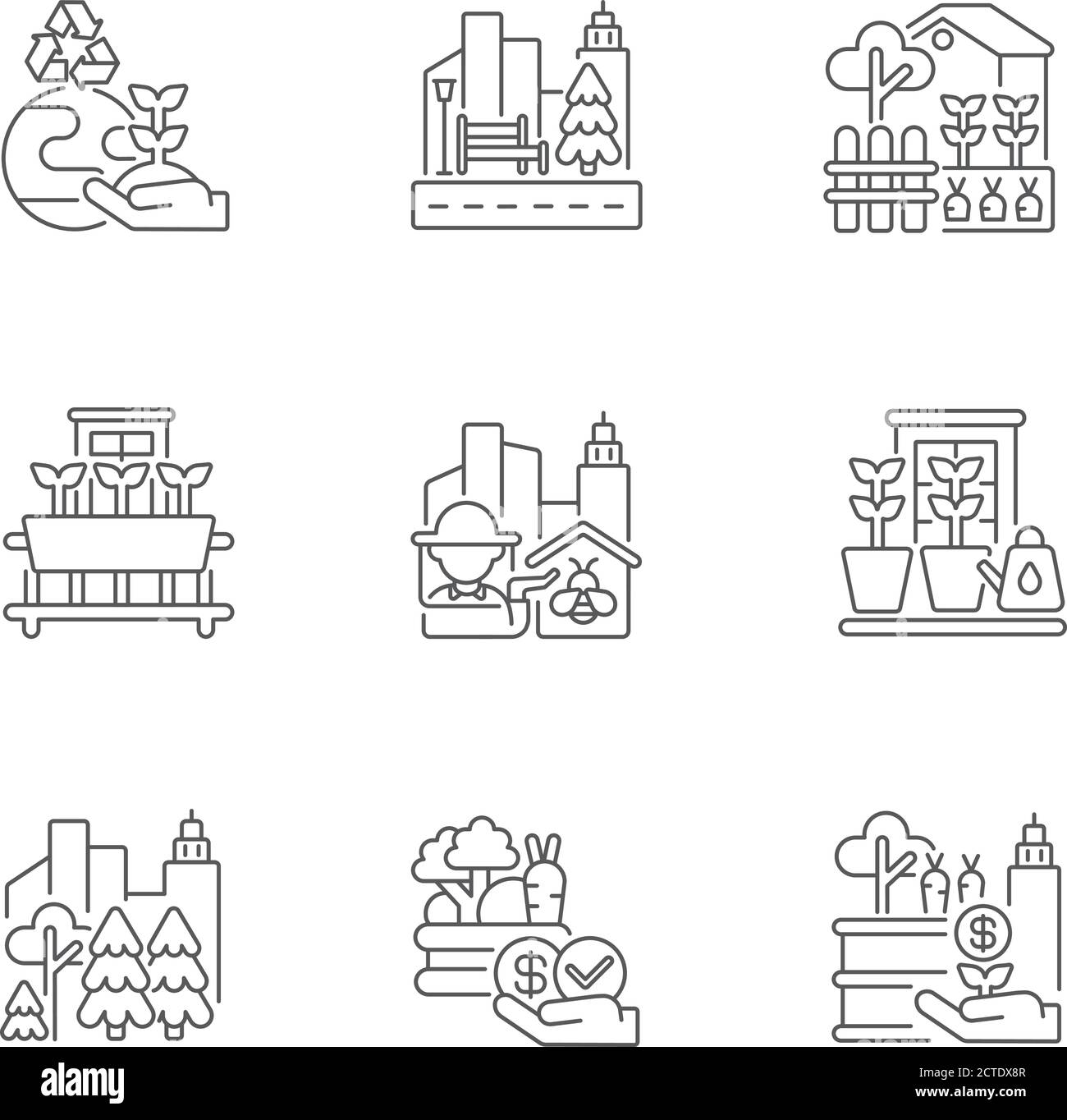 Ensemble d'icônes linéaires pour l'agriculture urbaine Illustration de Vecteur