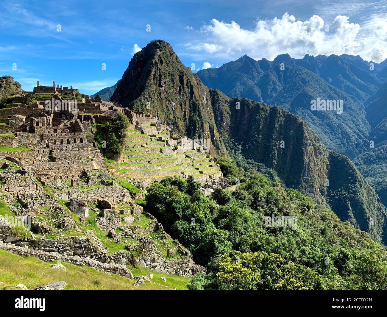 Paysage de Machu Picchu, Pérou. Vue imprenable sur le point de repère péruvien. Ancienne ville inca. Empire Inca. Banque D'Images