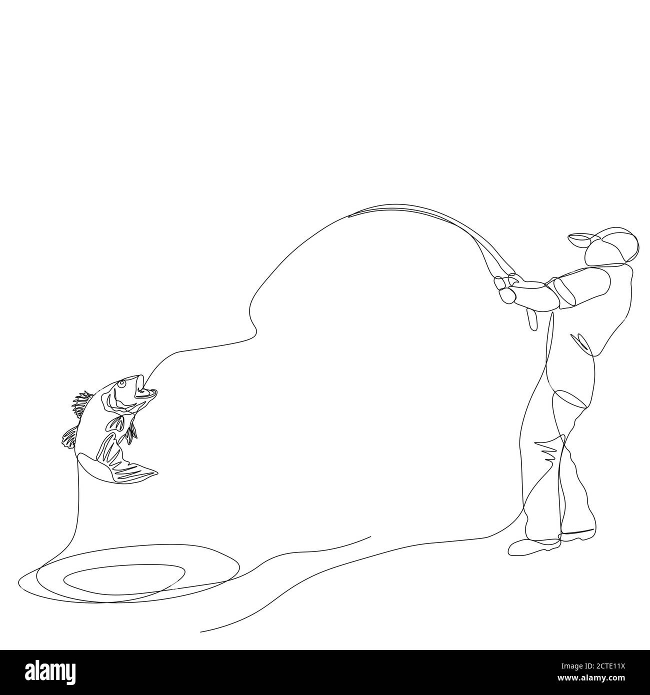 Une seule ligne continue, pêcheur sur un voyage de pêche Illustration de Vecteur