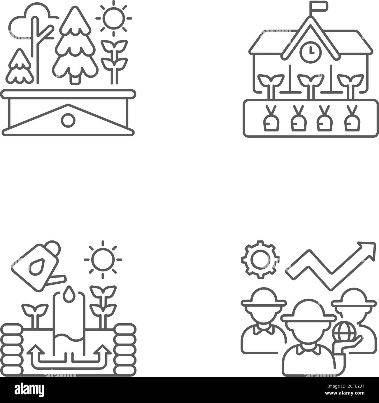 Jeu d'icônes linéaires d'agriculture communautaire Illustration de Vecteur