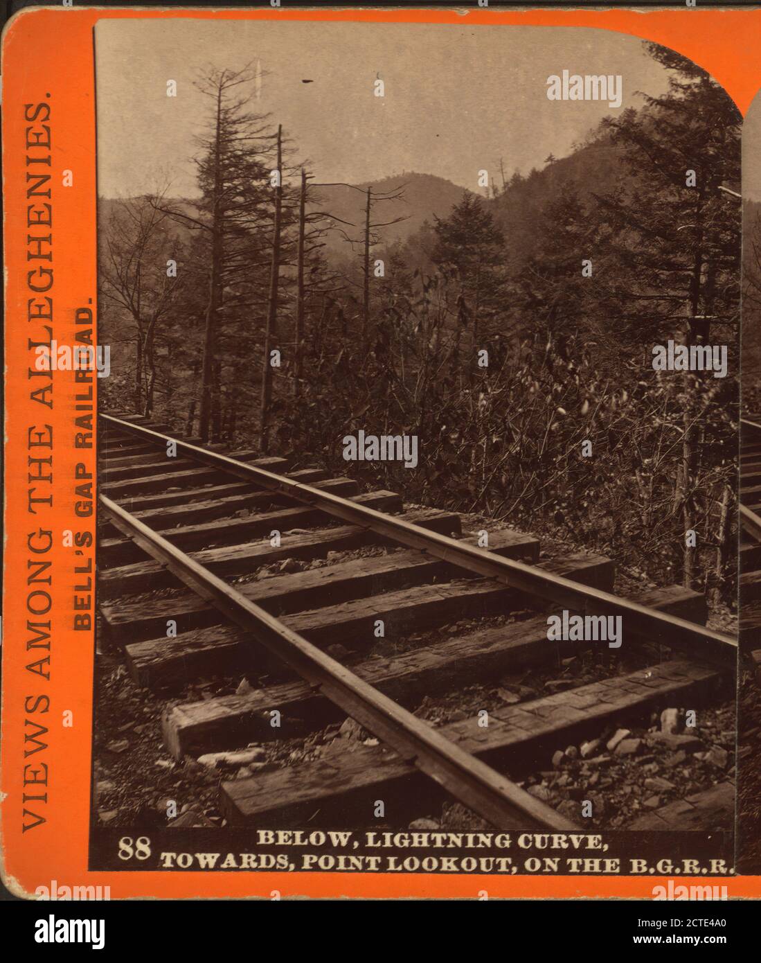 Ci-dessous, Lightning Curve, vers point Lookout, sur le B. G. R. R., Bonine, R. A., Pennsylvania Railroad, Pennsylvania, Allegheny Mountains Banque D'Images