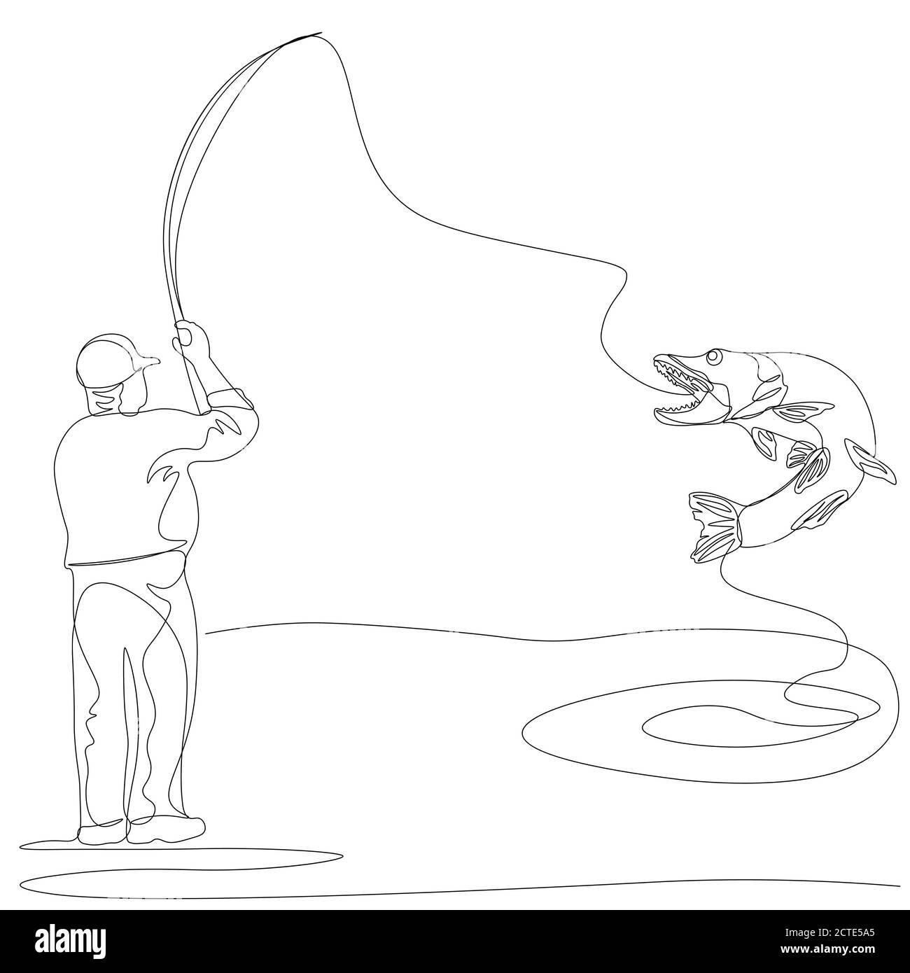 Une seule ligne continue, pêcheur sur un voyage de pêche Illustration de Vecteur
