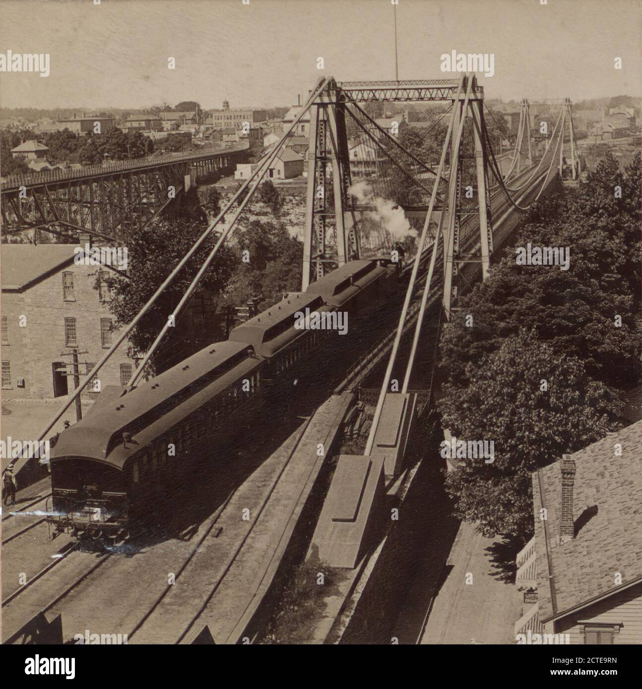 Ponts suspendus et en porte-à-faux, du côté américain, Niagara Falls., Kilburn, B. W. (Benjamin West) (1827-1909), Kilburn Brothers, New York (État), Niagara Falls (N.Y. et ont.), Niagara Falls Banque D'Images