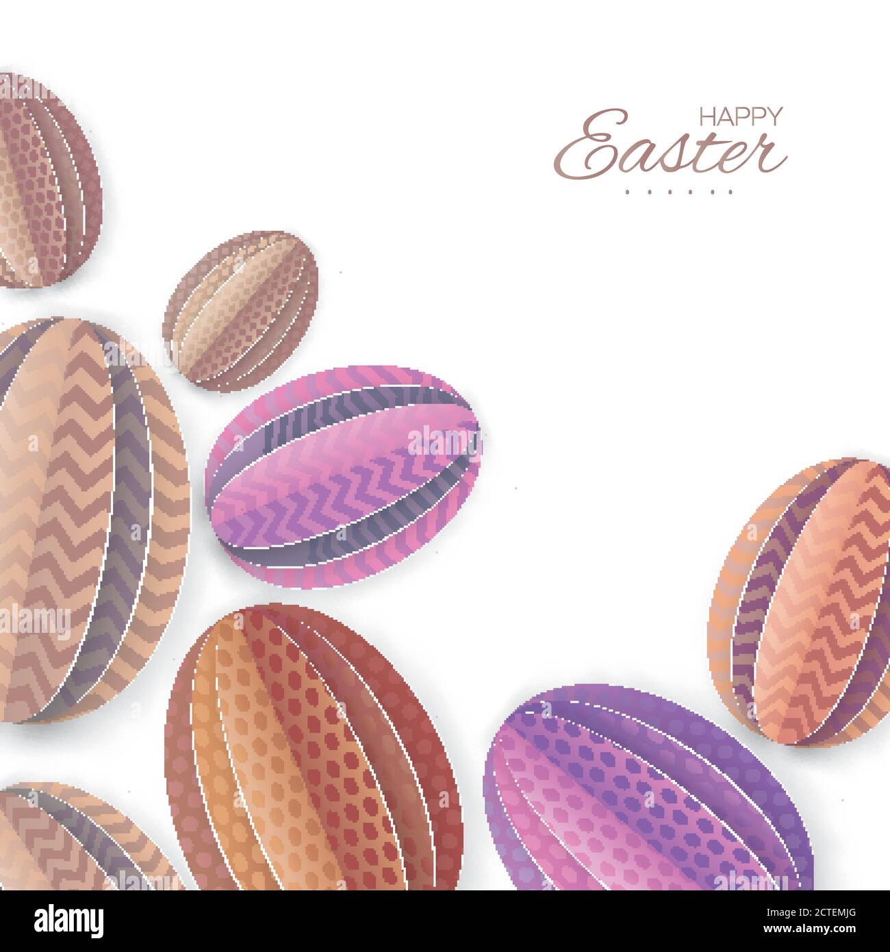 Carte de vœux de Pâques à l'origami. Œuf de Pâques pastel en papier coloré. Décoration point et zigzag. Fond blanc. Illustration vectorielle. Illustration de Vecteur