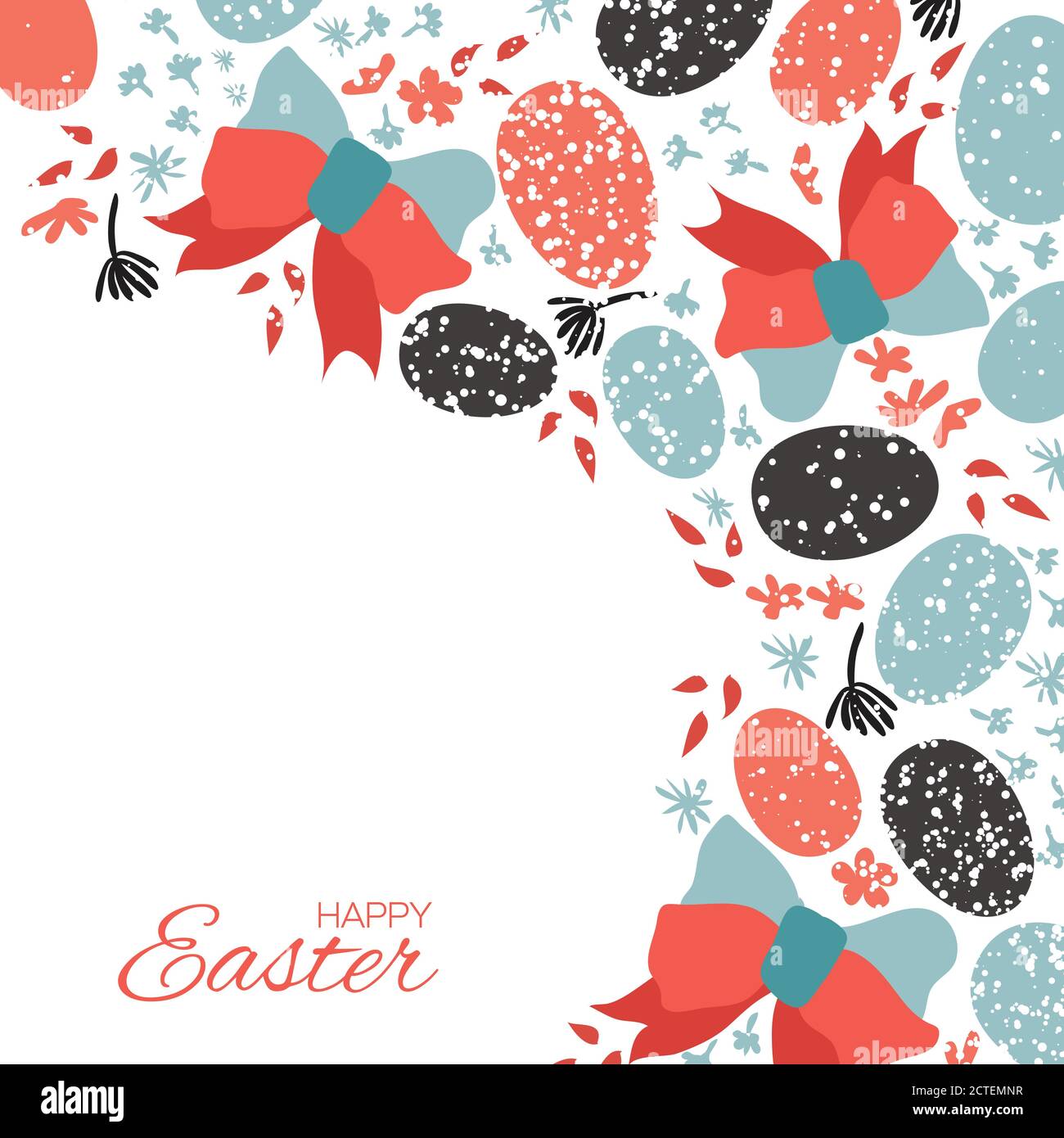 Œufs de Pâques. Magnifique noeud et fleurs. Carte de vœux de joyeuses Pâques. Espace pour le texte. Illustration vectorielle Illustration de Vecteur