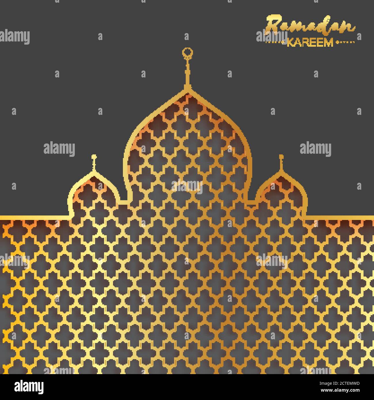 Mosquée en métal d'or. Carte de vœux origami Ramadan Kareem avec motif arabesque arabe. Le mois Saint du musulman. Espace pour le texte. Illustration vectorielle. Illustration de Vecteur