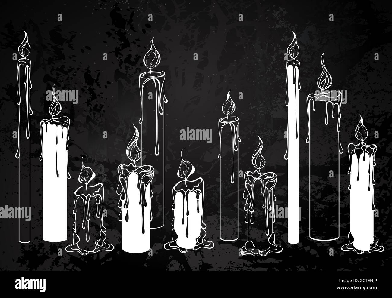 Composition de bougies blanches de contour sur fond noir texturé. Illustration de Vecteur