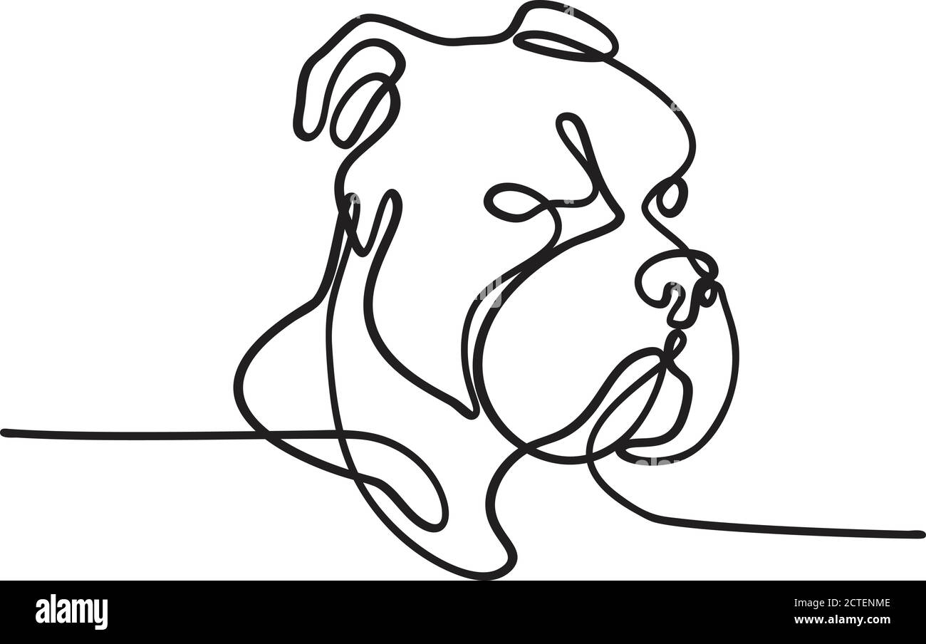 Dessin de ligne continue tête d'illustration d'une race de chien bouleur comme American Pit Bull Terrier, Bulldog anglais, Bull Mastiff ou Bull Terrier fait moi Illustration de Vecteur