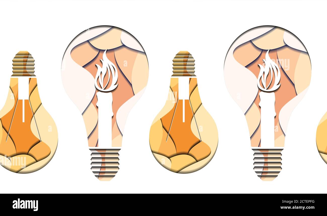 Modèle 3D sans couture Illustration d'une ampoule avec bougie allumée coupée sur fond blanc. Texture vectorielle pour votre créativité Illustration de Vecteur