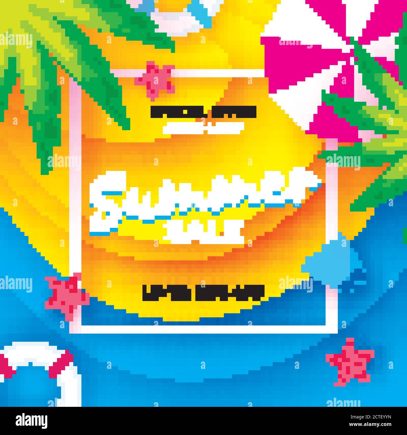 Bannière du modèle de solde d'été. Repos sur la plage. Affiche vacances d'été. Vue de dessus sur les éléments colorés de la plage. Cadre carré avec espace pour le texte. Papier art sty Illustration de Vecteur