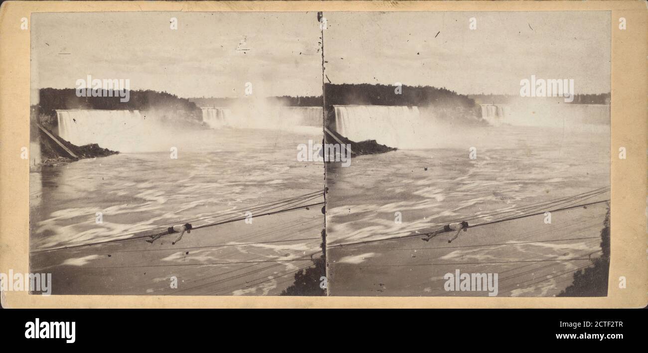 Homme allongé sur la corde raide au-dessus des rapides, Niagara Falls., c1860?, New York (État), Niagara Falls (N.Y. et ont Banque D'Images