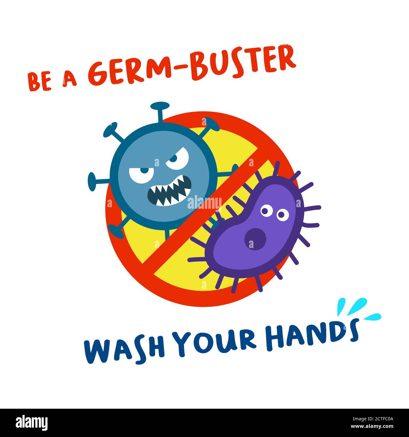 Soyez un germinatif : lavez-vous les mains, lavez-vous les mains et faites attention à l'hygiène avec le symbole de chasseur de germe Illustration de Vecteur