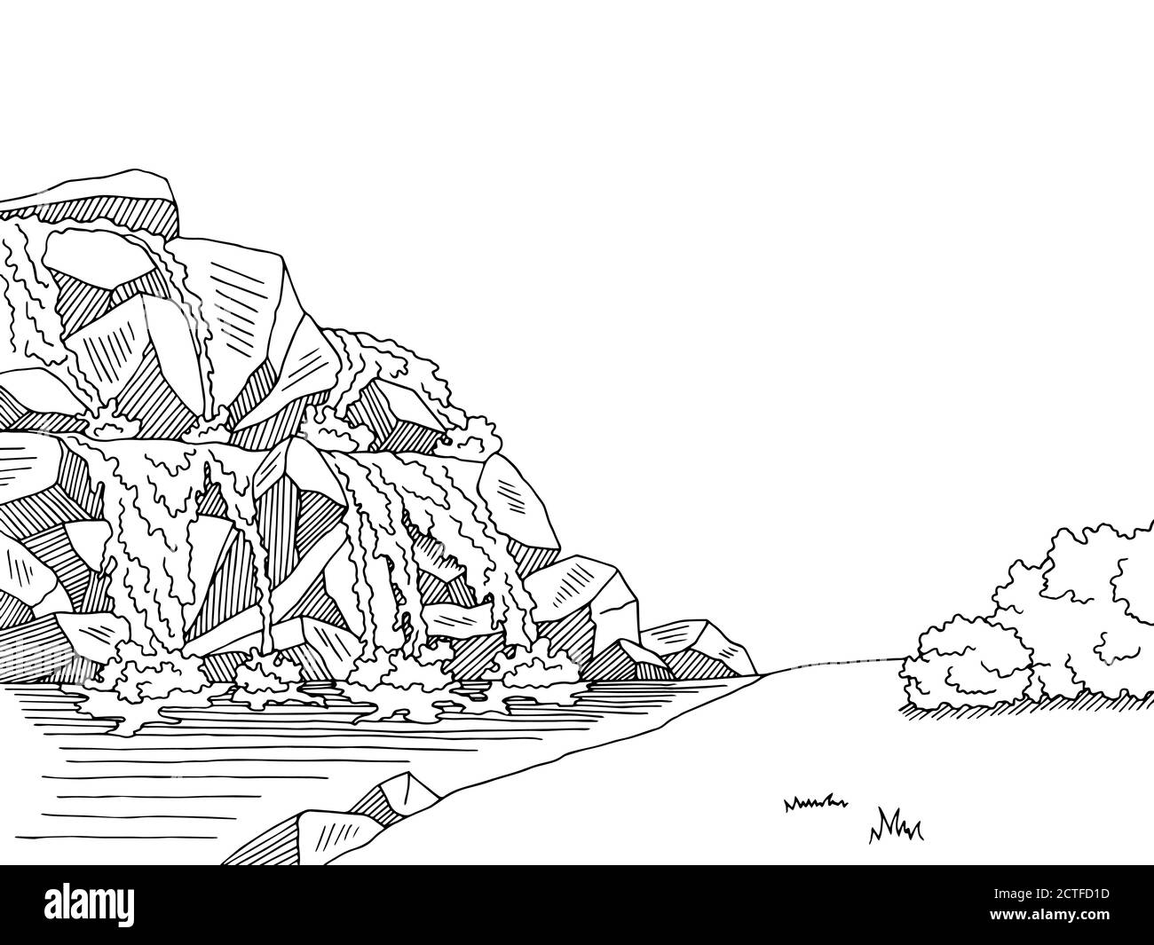 Dessin Cascade Noir Et Blanc Source cascade graphique art noir blanc paysage dessin vecteur  d'illustration Image Vectorielle Stock - Alamy