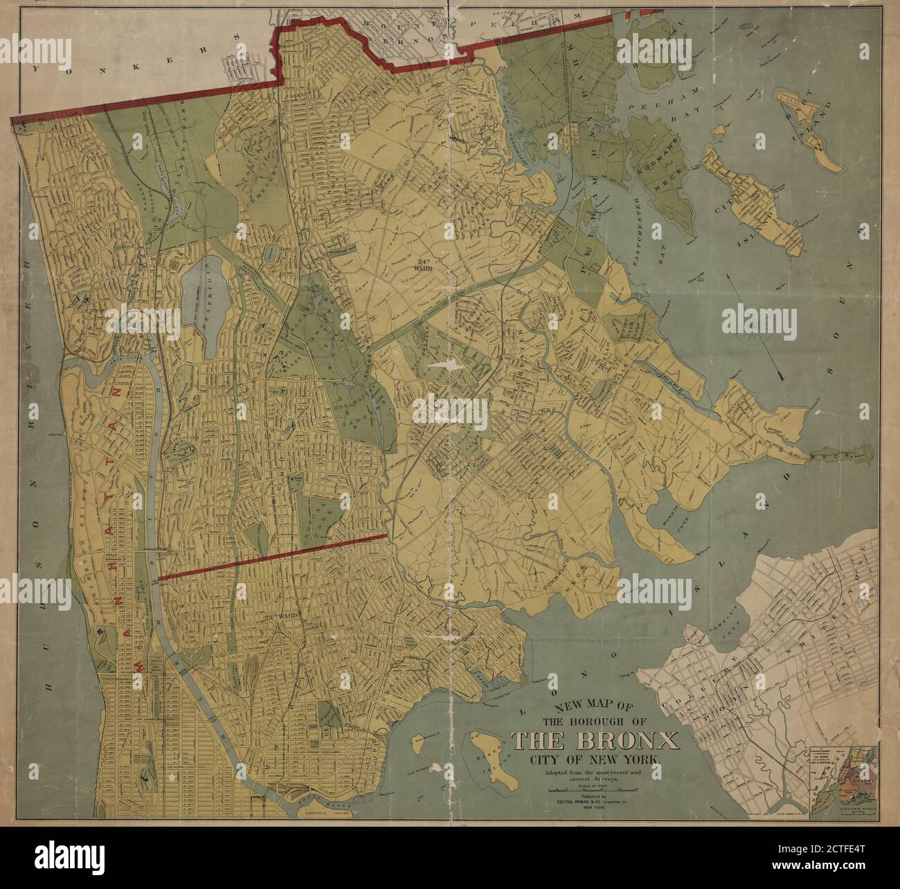 Carte de l'arrondissement du Bronx, ville de New York, adoptée à partir des relevés les plus récents et les plus corrects., cartographie, cartes, 1898 Banque D'Images