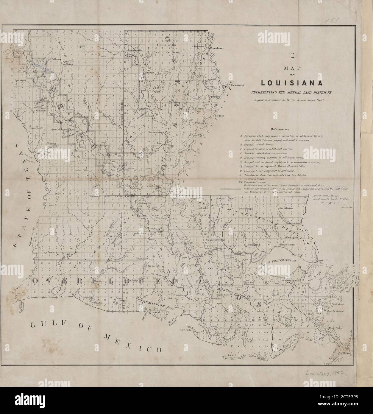 Carte de la Louisiane , cartographique, cartes, 1853, McCulloh, William J. Banque D'Images