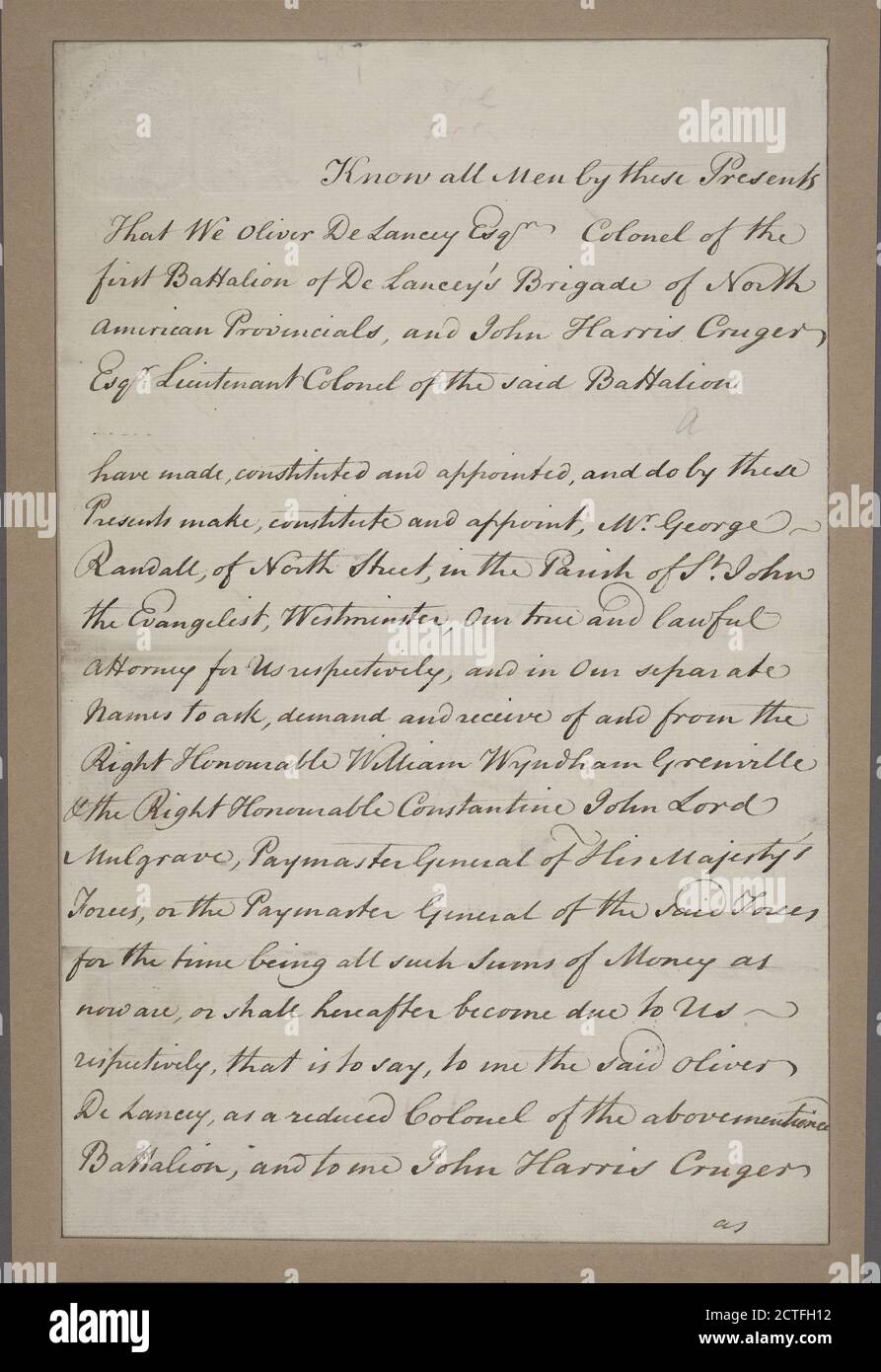 Document, texte, documents, 1784, de Lancy, Oliver, Cruger, John Harris Banque D'Images