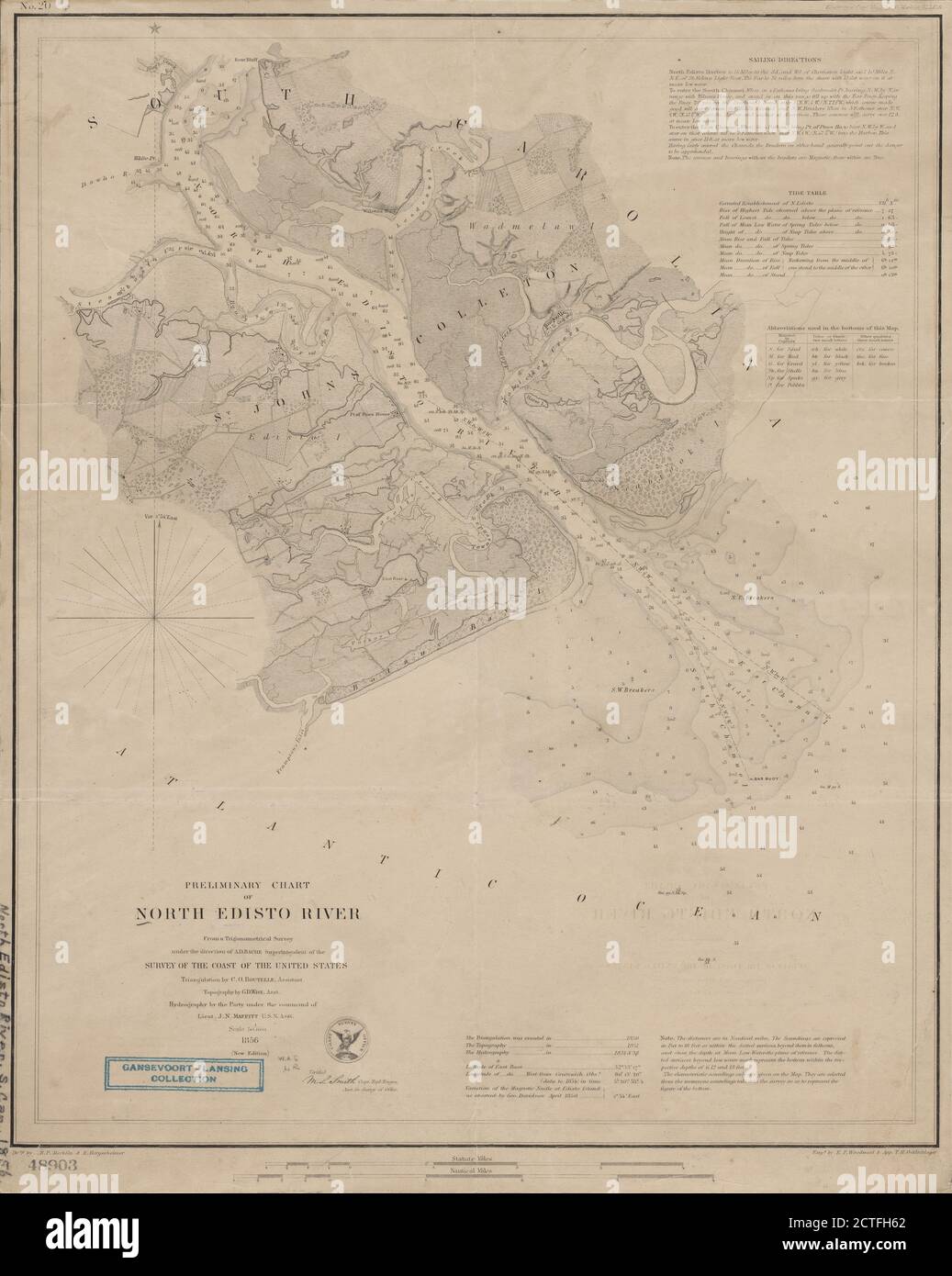 Carte préliminaire de North Edisto River , cartographie, cartes, 1856, Bache, A. D. (Alexander Dallas), 1806-1867, Boutelle, C. O. (Charles Otis), Wise, George D. (George Douglas), 1831-1898, Maffitt, John Newland, 1819-1886, Smith, M. L. (Martin Luther), 1819-1866, Mathiot, H. Ohlager, E. Coast Survey, E. F. Woodlager, E. F. Banque D'Images