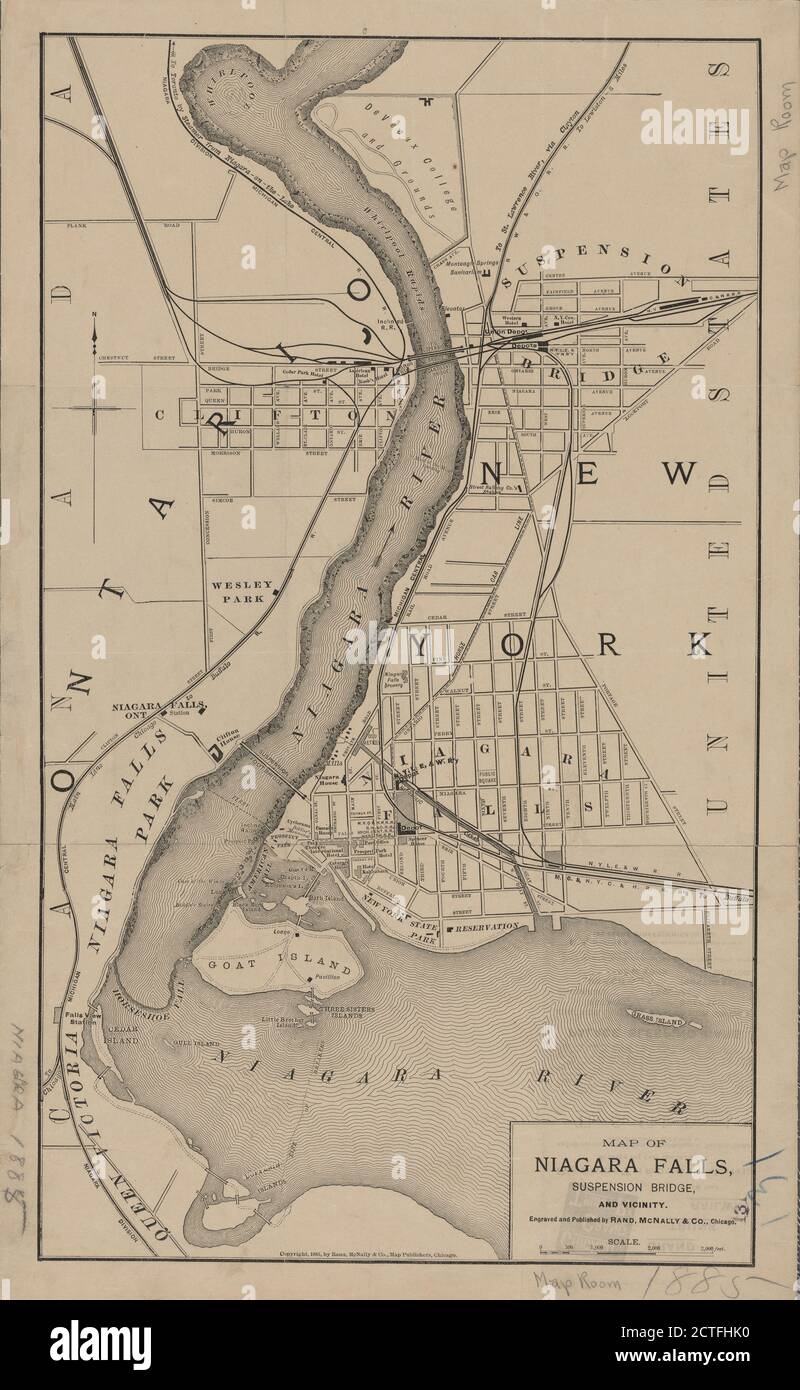 Carte des chutes du Niagara, pont suspendu et environs, carte, cartes