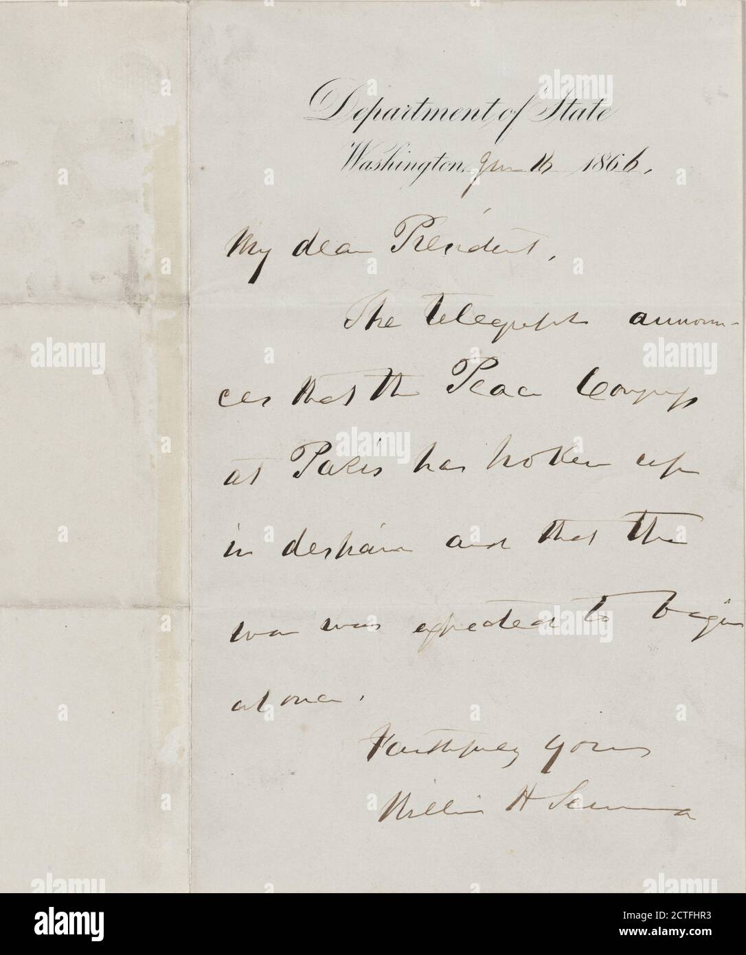Seward, William H. A.L.S. au président Andrew Johnson, texte, correspondance, 1866, Seward, William Henry, 1801-1872 Banque D'Images