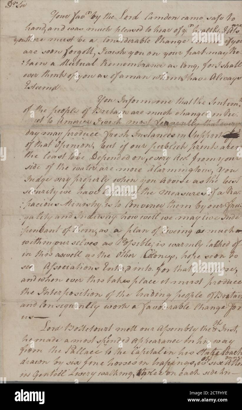 Lettre à William Lee London, texte, documents, 1769, Washington, Samuel Banque D'Images