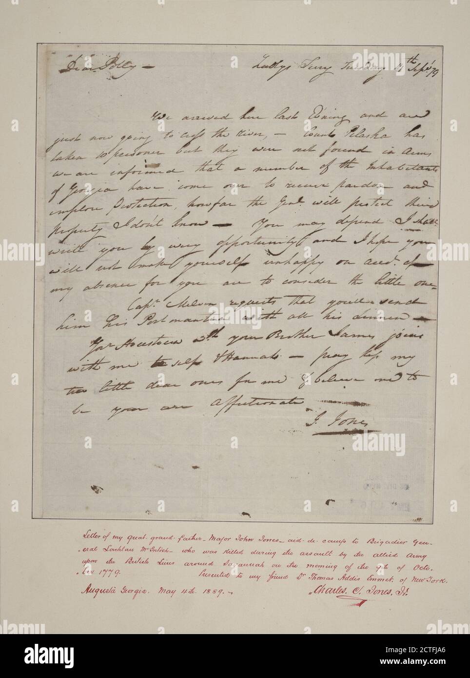 Lettre à son épouse Polly, texte, documents, 1779, Jones, John Banque D'Images