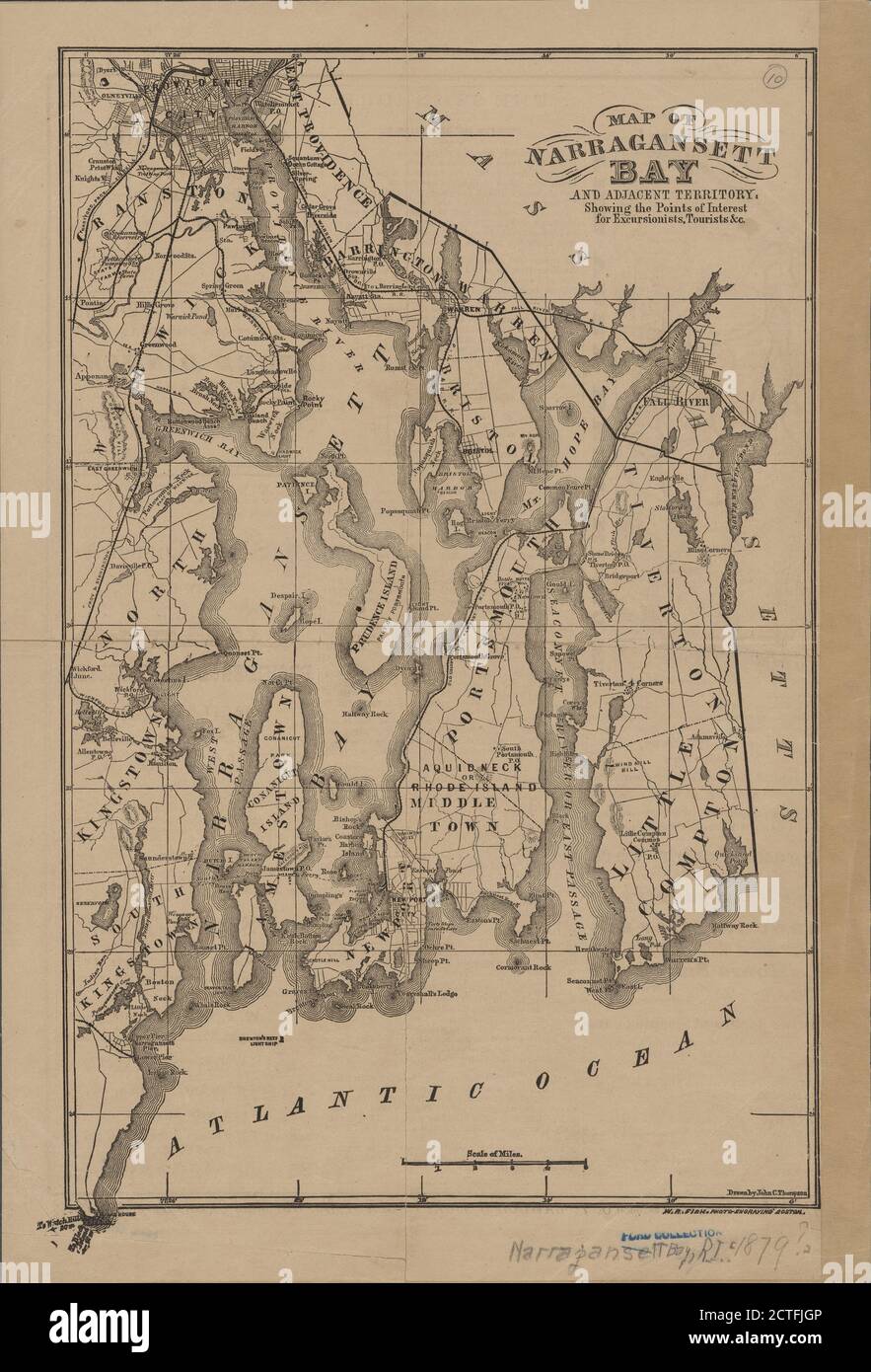 Carte de la baie de Narragansett et du territoire adjacent , cartographie, cartes, 1879, Fisk, W. R. Banque D'Images