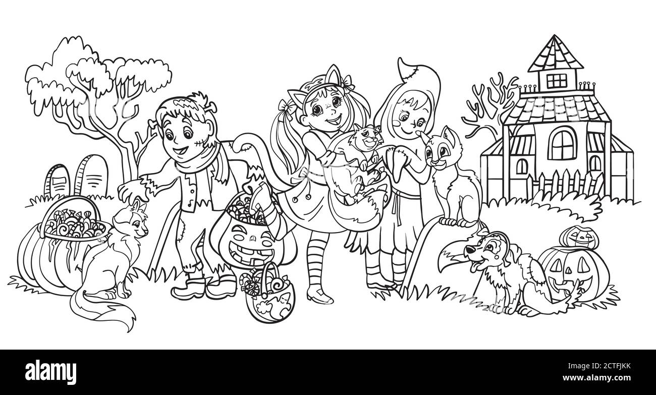 Illustration de dessin animé à colorier vectoriel pour les enfants célébrant Halloween. Illustration de Vecteur