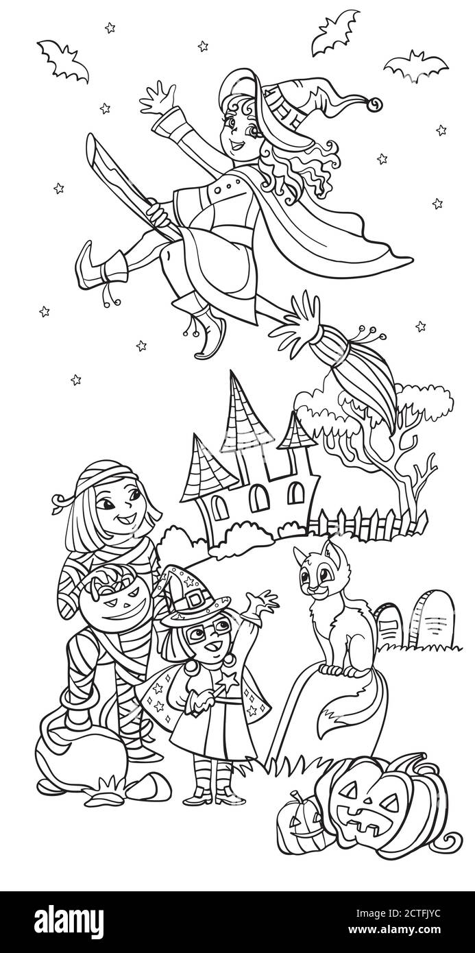 Dessin animé vectoriel halloween illustration momie et sorcière Illustration de Vecteur
