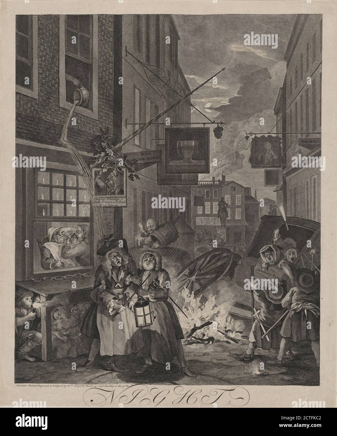 Nuit, photo, estampes, 1738, Hogarth, William, 1697-1764 Banque D'Images