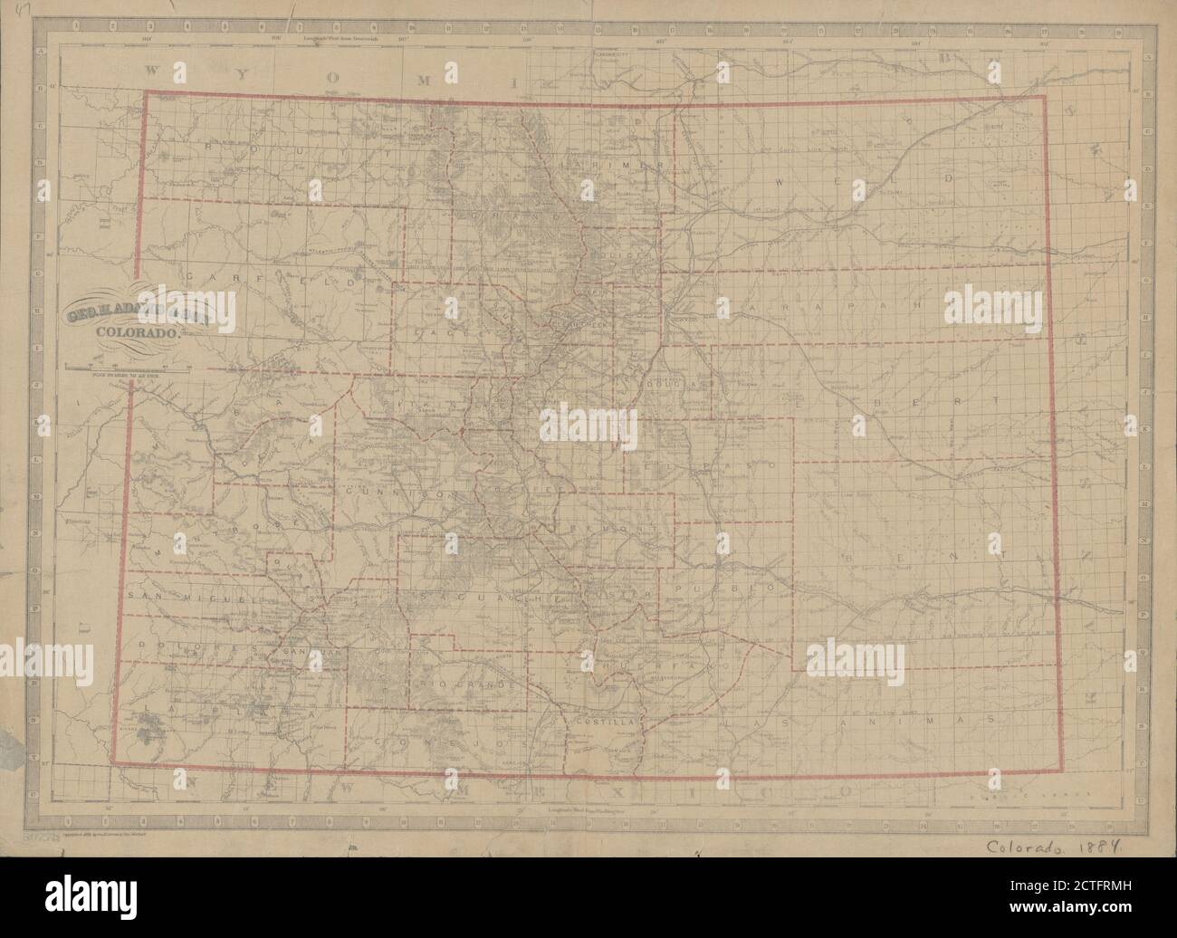 Colorado , cartographique, cartes, 1884, Géographie. H. Adams & Co Banque D'Images