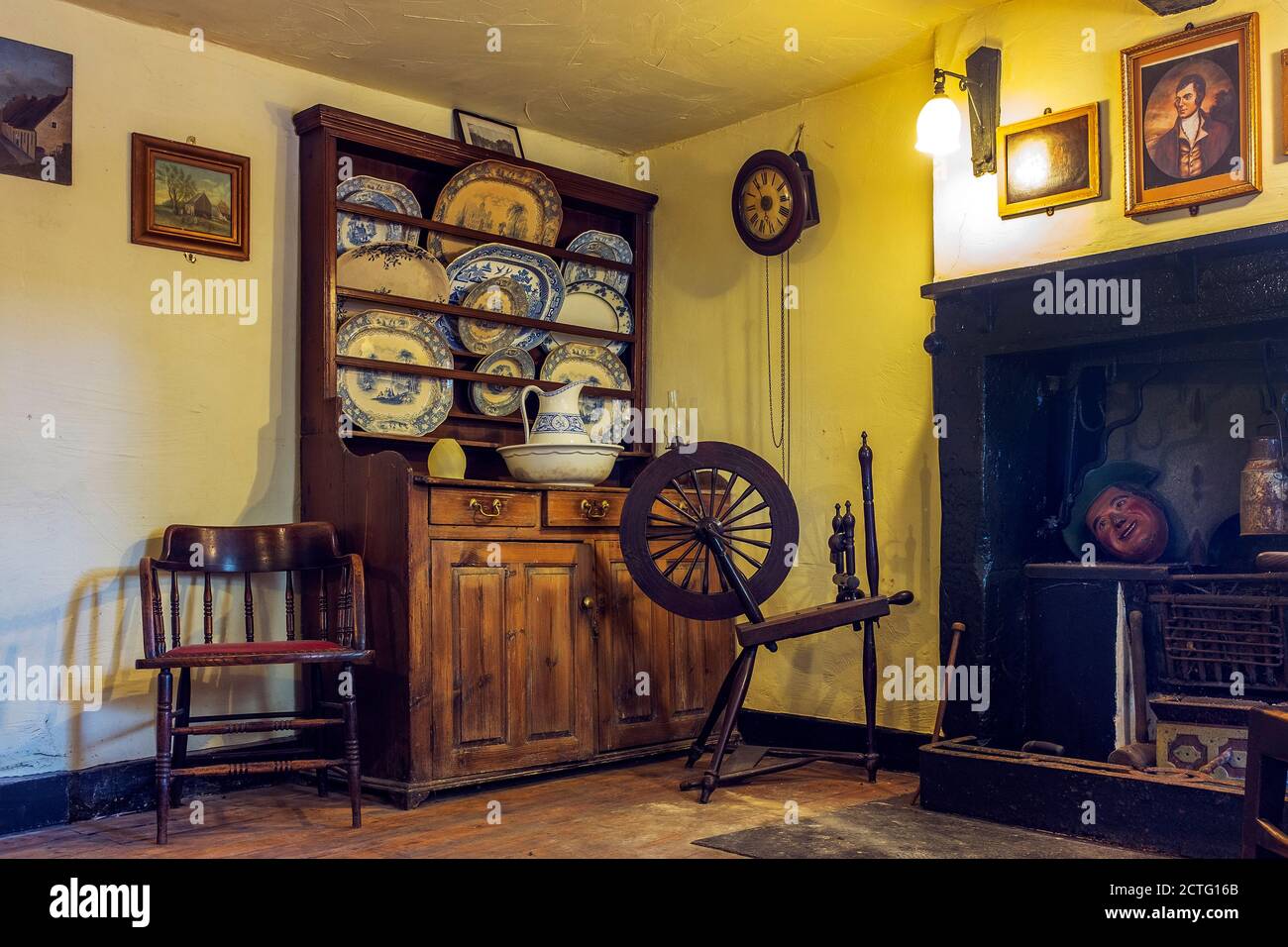 Détail de la petite cuisine dans la taverne de Poosie Nancie, dans le cadre du Mauchline Burns Club Trail, machine, Ayrshire, Écosse, Royaume-Uni Banque D'Images