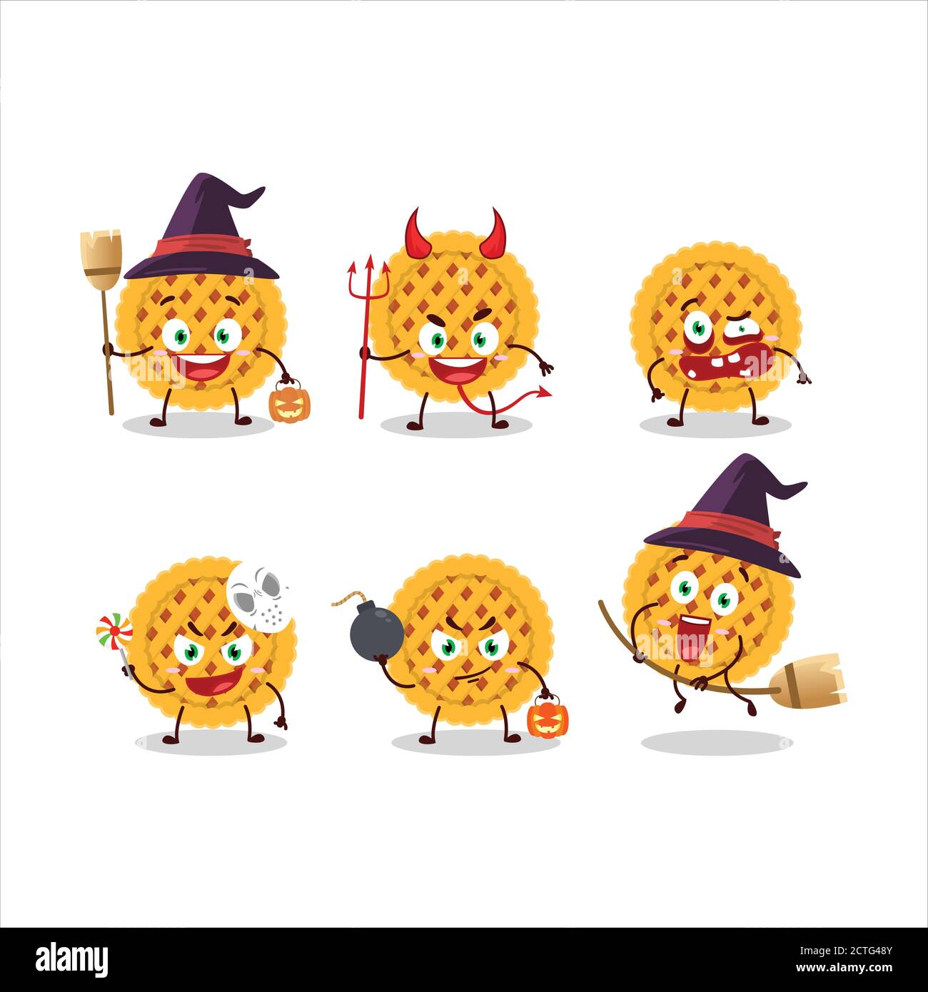 Émoticônes d'expression d'Halloween avec personnage de dessin animé de tarte à la citrouille Illustration de Vecteur