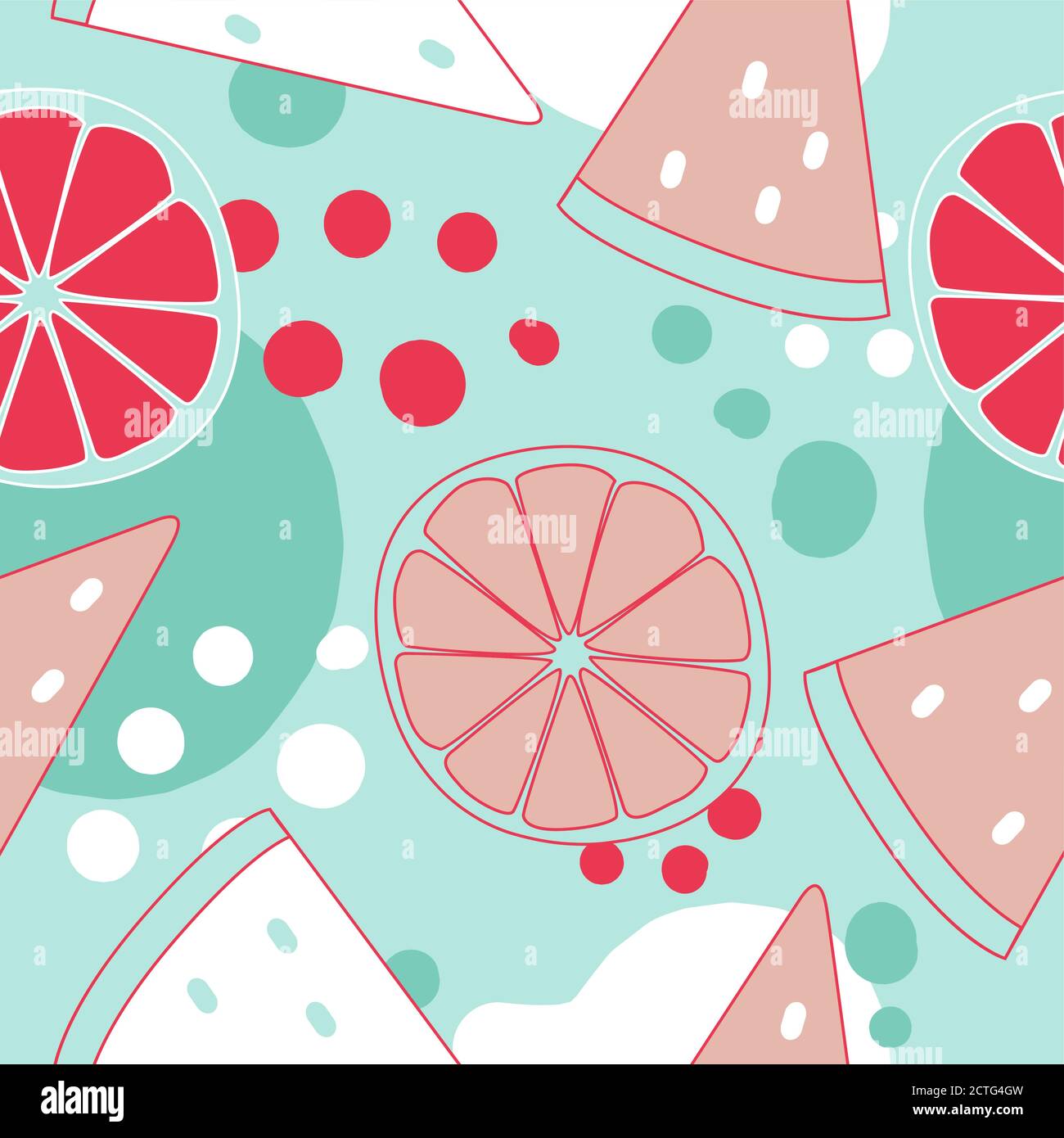 Motif sans couture avec pastèque et oranges dans des couleurs tendance. Couleurs rose et vert-bleu Illustration de Vecteur