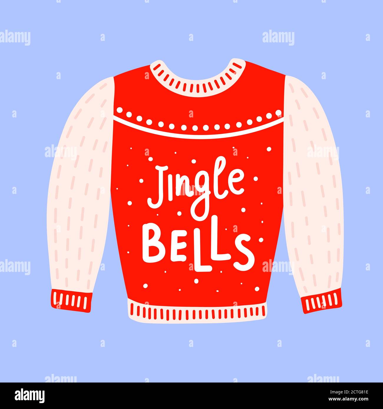 Chandail traditionnel de Noël laid avec des cloches de Jingle lettering. Des vêtements de vacances amusants avec un joli imprimé. Illustration de Vecteur