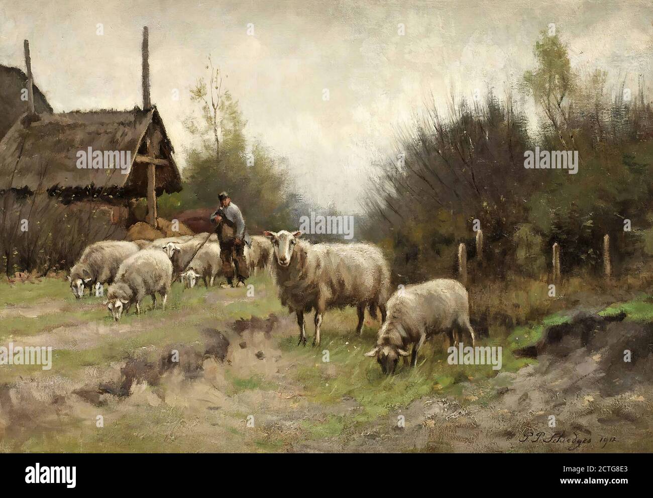 Schiedges II Petrus Paulus - Herder met zijn Kudde - Dutch School - 19e siècle Banque D'Images