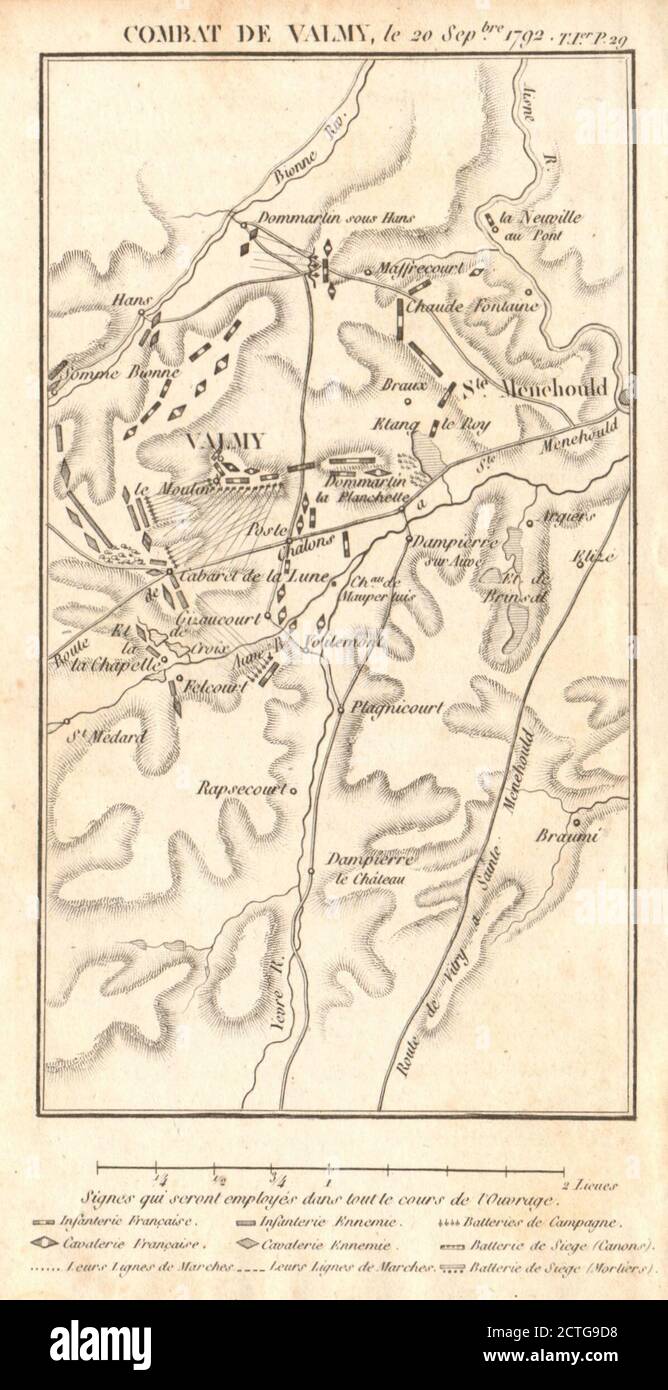 Bataille de Valmy, 20 septembre 1792. Guerre de la première coalition. Marne 1817 carte Banque D'Images