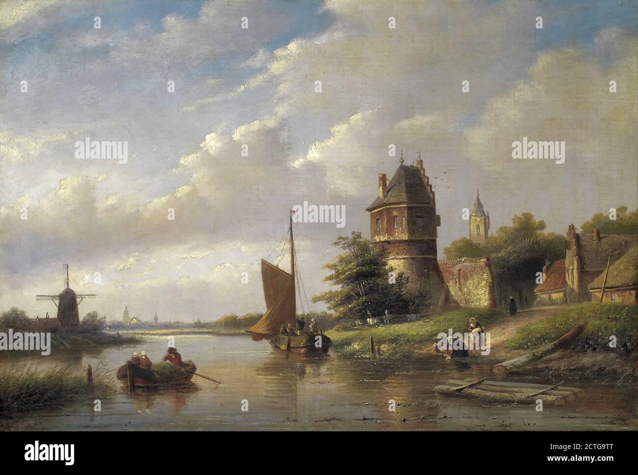 Spohler Jan Jacob - une scène de canal de campagne - Néerlandais École - 19e siècle Banque D'Images