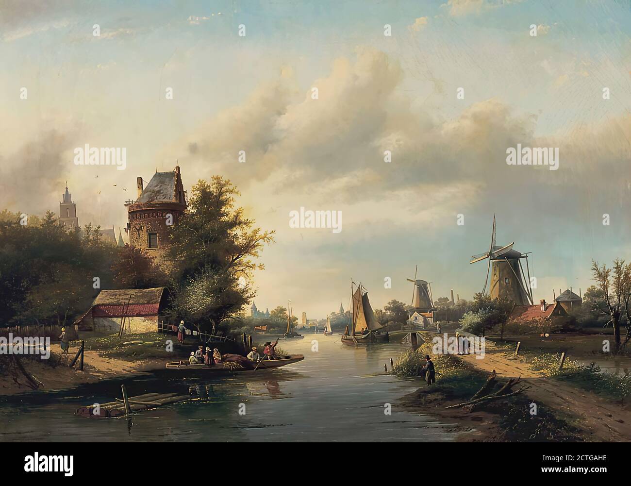 Spohler Jan Jacob - River Scene - Dutch School - 19e siècle Banque D'Images