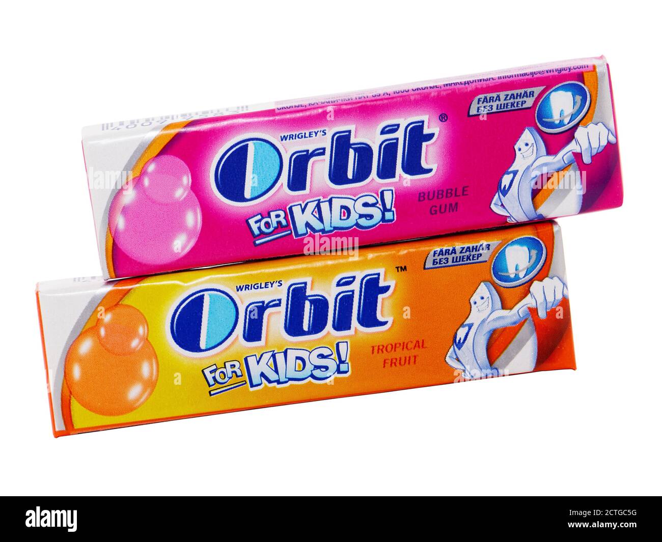BUCAREST, ROUMANIE - 10 AVRIL 2016. Orbit for Kids chewing-gum pack isolé sur blanc, produit par le Wrigley Banque D'Images