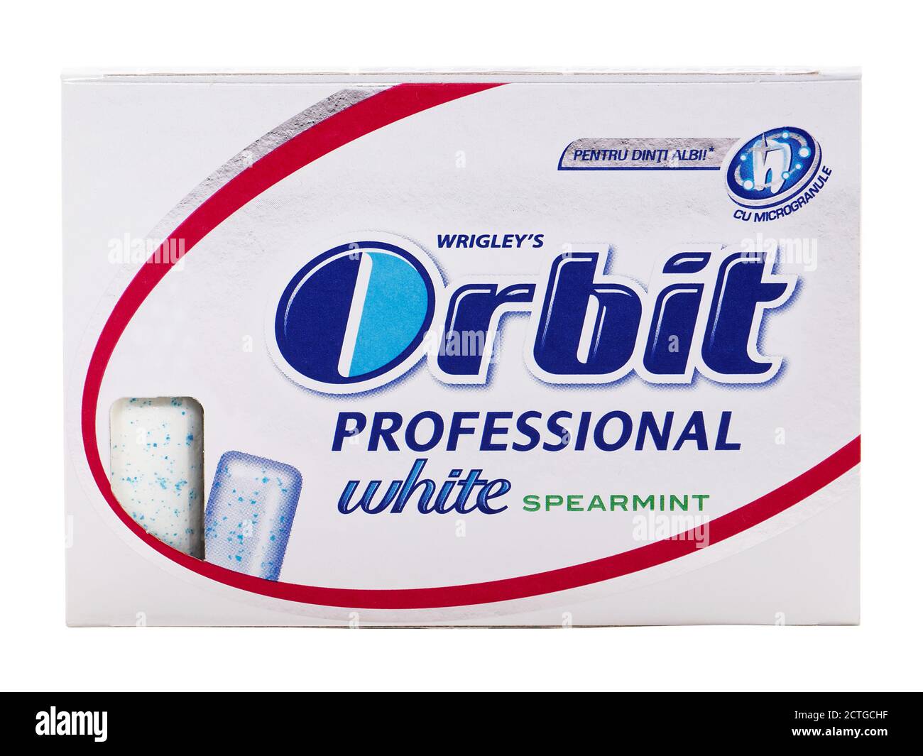 BUCAREST, ROUMANIE - 4 AVRIL 2016. Orbit White chewing-gum pack isolé sur blanc, produit par le Wrigley Banque D'Images