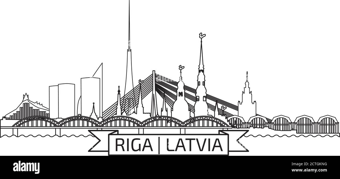 Vue sur la vieille ville de Riga au coucher du soleil Illustration de Vecteur