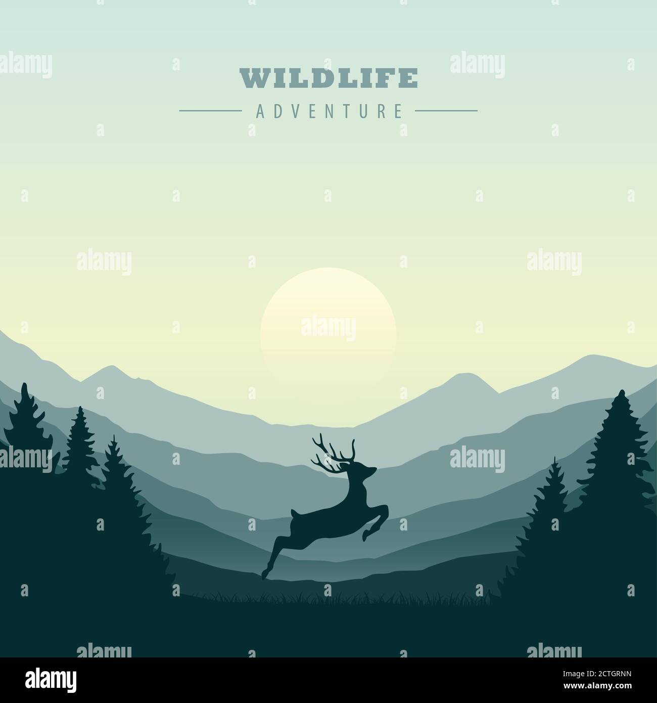 cerf sautant dans la nature vert paysage de montagne illustration vectorielle EPS10 Illustration de Vecteur