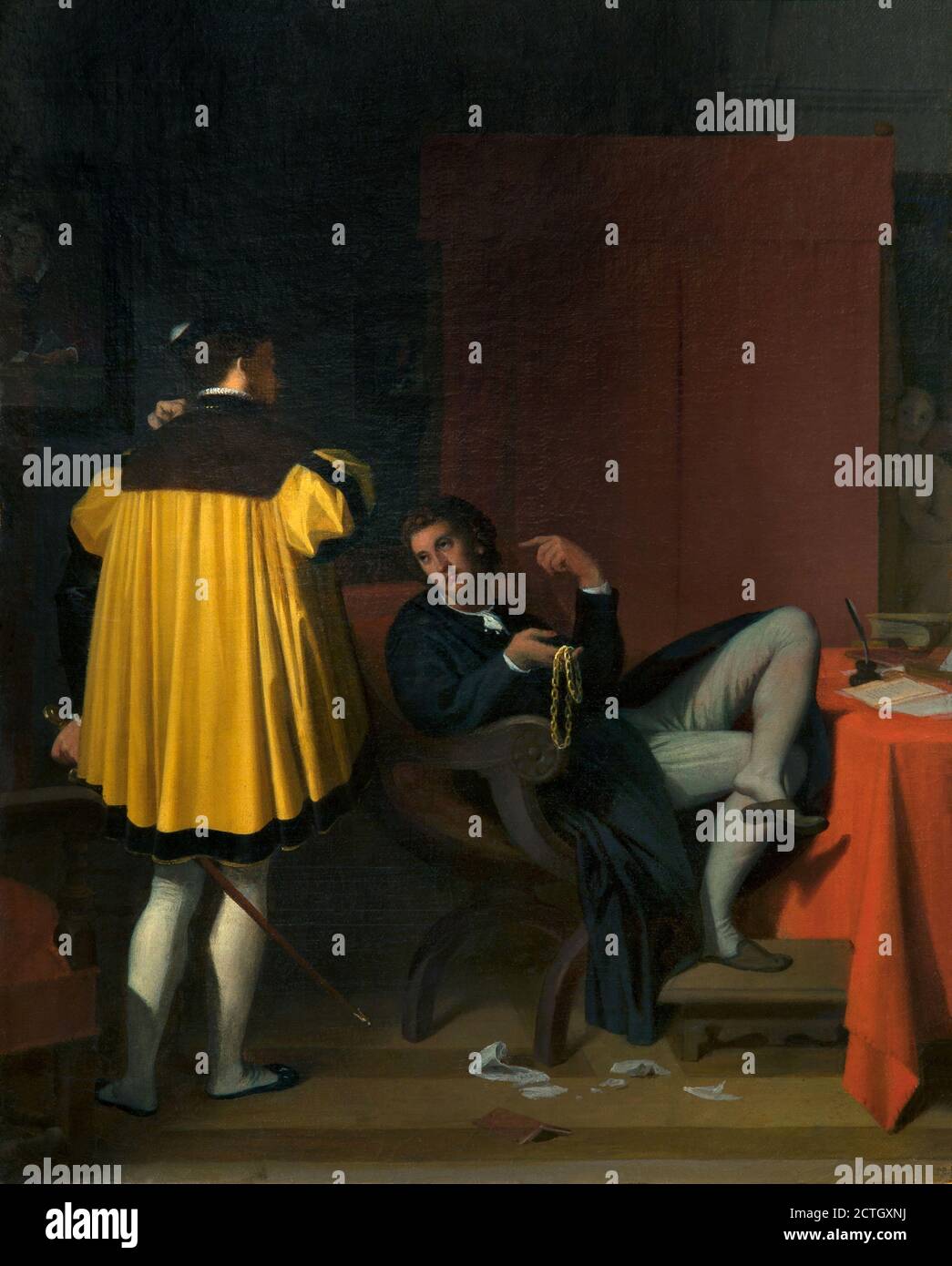 Jean-Auguste-Dominique Ingres 1780-1867. L 'Arétin et l'envoyé de Charles Quin. Peinture à l'huile sur toile cm 41,5 x 32,5. Banque D'Images