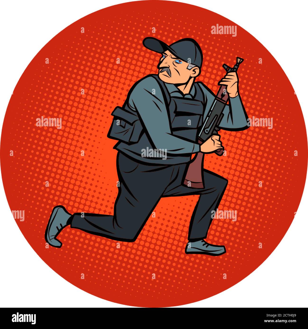 Minsk, Bélarus - 23 août 2020. Dictateur et président de la République du Bélarus Alexandre Loukachenko avec mitrailleuse Illustration de Vecteur